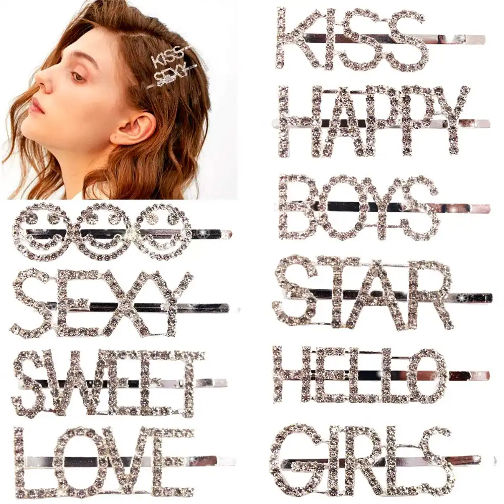 10 個のラインストーン文字ヘアピンキラキラ文字のクリップ語バレッタピン女性のための女性 Hair Jewelry Aliexpress 10 個のラインストーン文字ヘアピンキラキラ文字のクリップ語バレッタピン女性のための女性 Hair Jewelry Aliexpress