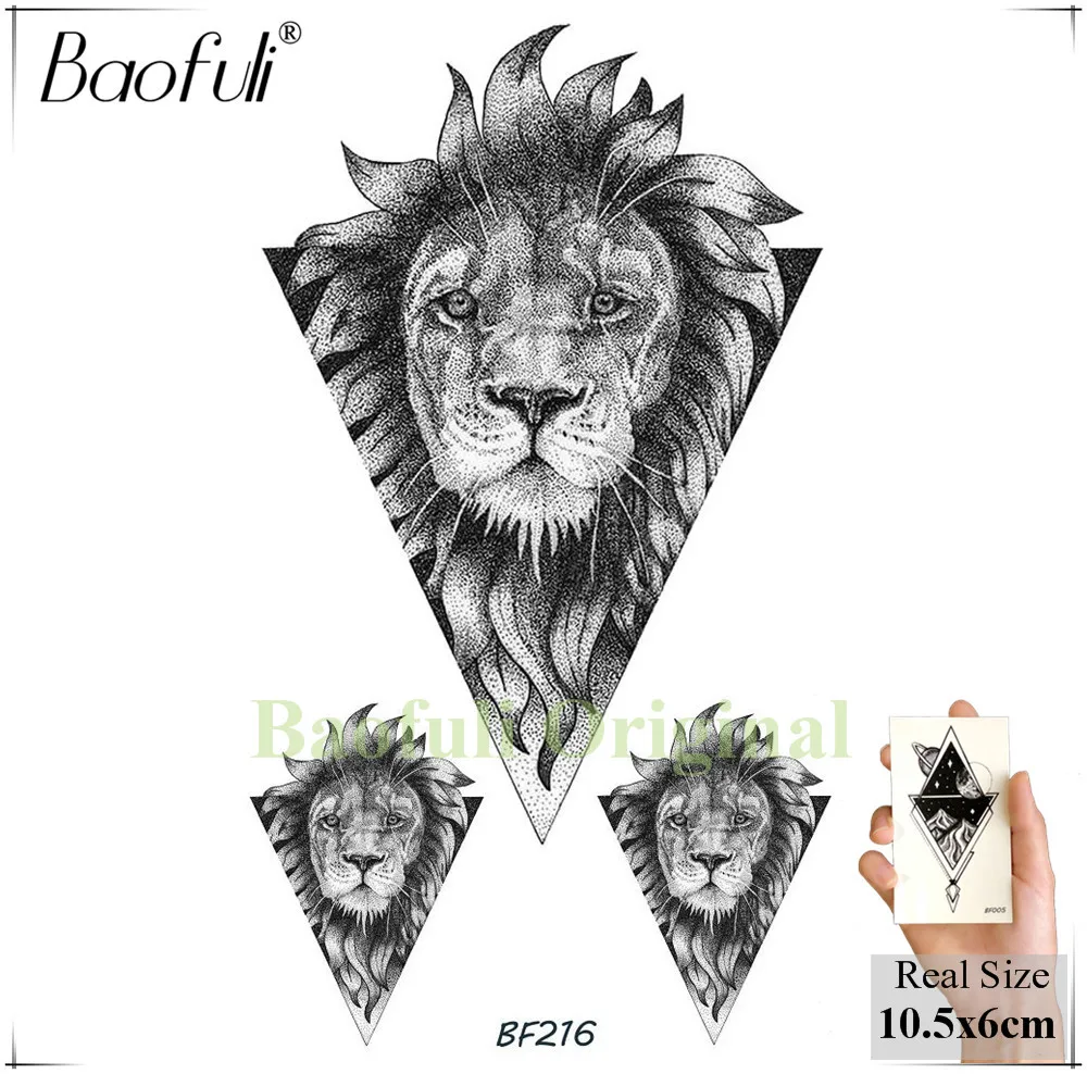 Baofuli, реалистичные, треугольные, Лев, тигр, геометрические, Временные татуировки, наклейки, нарисованные листья, водонепроницаемые татуировки для женщин и мужчин, фальшивые татуировки