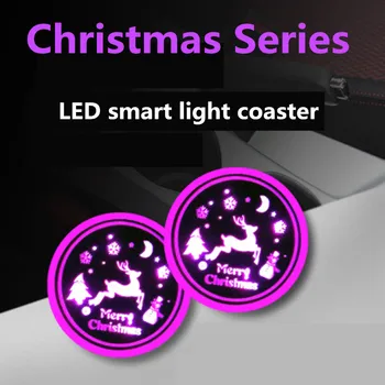 

2pcs Car LED Ccoaster Christmas Series Colorful Cup Mat Interior Atmosphere Light Smart Transform Color Drink Holders