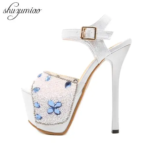 

Sandals 2019 New Women Steel Pipe Dance Shoes Super High Heel 16cm Peep Toe Buckle Strap Thick Soles Platforms Bridal Shoes