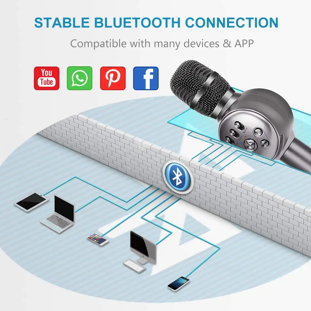 Беспроводной караоке-микрофон, профессиональный портативный Bluetooth ручной микрофон для дома, вечеринки, дня рождения, динамик машина для Singi