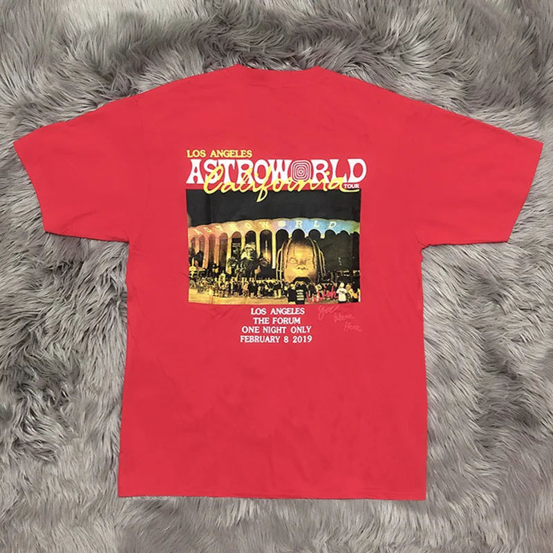 Футболка с изображением Трэвиса Скотта ASTROWORLD LA Forum Los Angeles Tour с коротким рукавом 1:1 Высокое качество Мужская и женская футболка в стиле хип-хоп ASTROWORLD