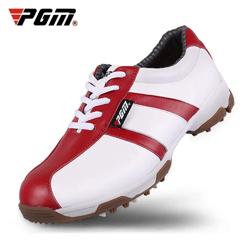 

Women Waterproof Golf Sport Shoes Comfortable Genuine Leather Red Sneakers Slip Resistant Sports Shoes For Female AA51037