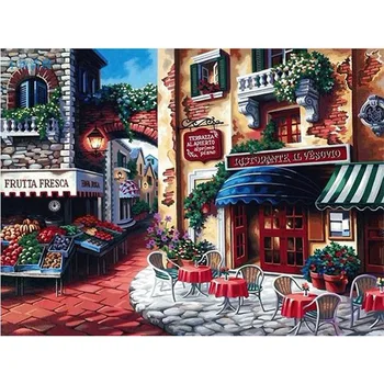 

Diy Oil Painting By Numbers Landscape Acrylic Paint on Canvas Small Town Early Morning Hand Painted Wall Art for Decor Pictures