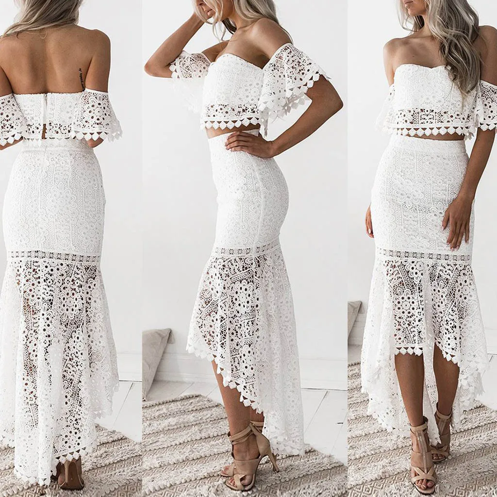 

2019 Summer Ladies' Lace Dress Slim Strapless Backless Irregular Pencil Dresses