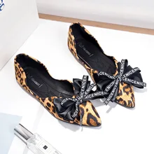new fashion pointed shallow mouth suede hollow flat flat with comfortable soft bottom bow leopard single shoes Report