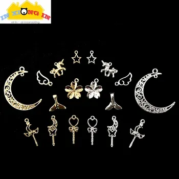 

Silver Mini Angel Wing Charms Metal Jewelry DIY Unicorn Decoration Mermaid Tail Magic Wand Pendant Accessories Kawaii Heart Star