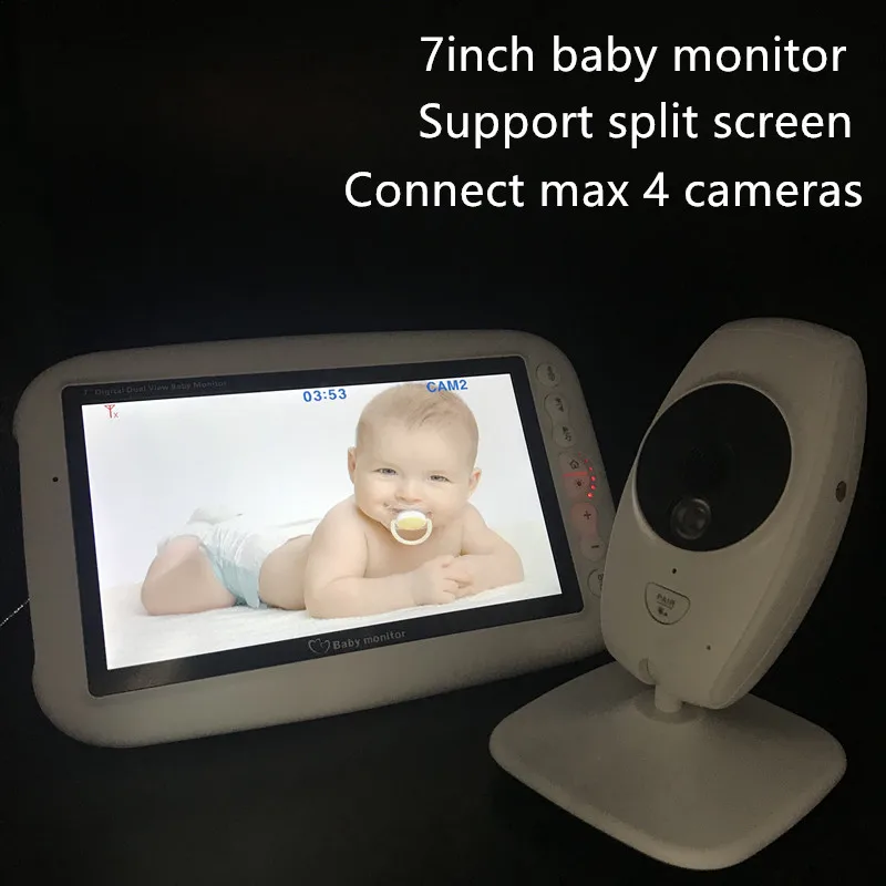 Jual IR Malam Visi Intercom 4 Lagu Pengantar Tidur Layar LCD Pengasuh Video Monitor Bayi, 7 Inch Wireless Baby Monitor Kamera Mendukung Layar Split