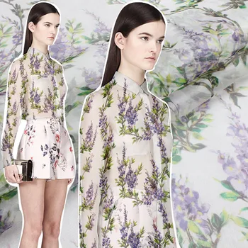 

Wisteria flower printing silk organza yarn fabric breathable silk fabric for dress tulle fabric crisp silk organza fabric cloth