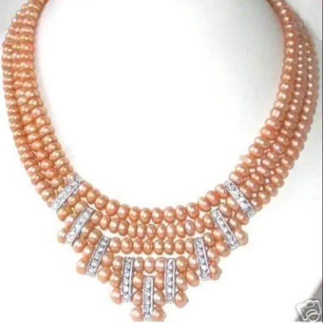 

FREE SHIPPINGStunning Asian 3 Rows PINK Pearl Necklace