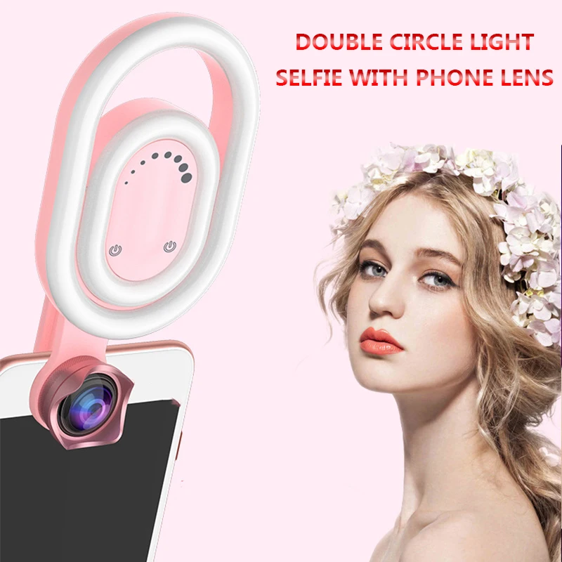 

Universal Selfie Lights 52 Leds Ring Flash Light With Wide Angle Macro Lens For Phone Female Beauty Lamps Photograph Live Video