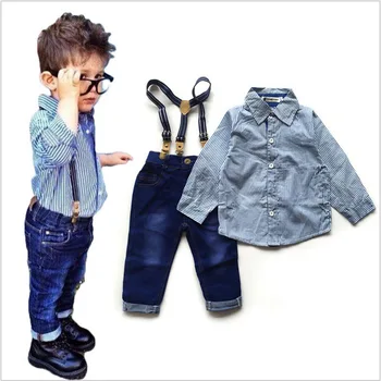 

2017 Spring and Autumn New Boy Suit Striped Long Sleeved Shirt and Jeans