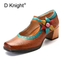 Retro Pumps Women Shoes Genuine Leather Flower Mary Jane Shoes High Heel Summer Spring Vintage Party Wedding Lady Shoes Big Size fedonas new classic design women genuine leather shoes woman retro mary jane wedding party pumps female buckles prom shoes