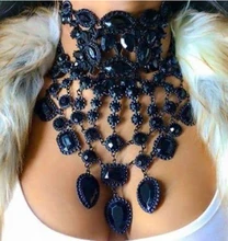 Vedawas Joyería de Moda Las Mujeres Maxi Negro DIY Granos Del Rhinestone Gargantilla Collar de la Borla Collar Largo Joyería de La Declaración 2038