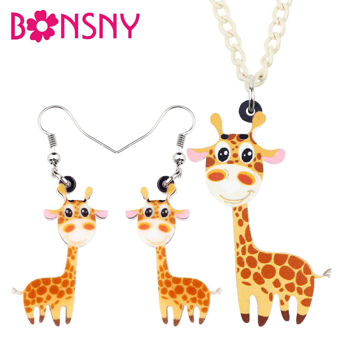 Bonsny Acrylic Giraffe Jewelry Sets Earrings Drop Dangle Necklace Pendant Cute Wild Novelty Animal Gift For Women Girl Statement | Украшения