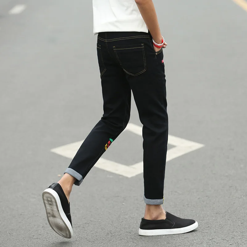 Men's Nine Points Jeans 2018 Spring Korean Version of New Men's Clothing  Color strip Small Feet Jeans Men Pencil Pants