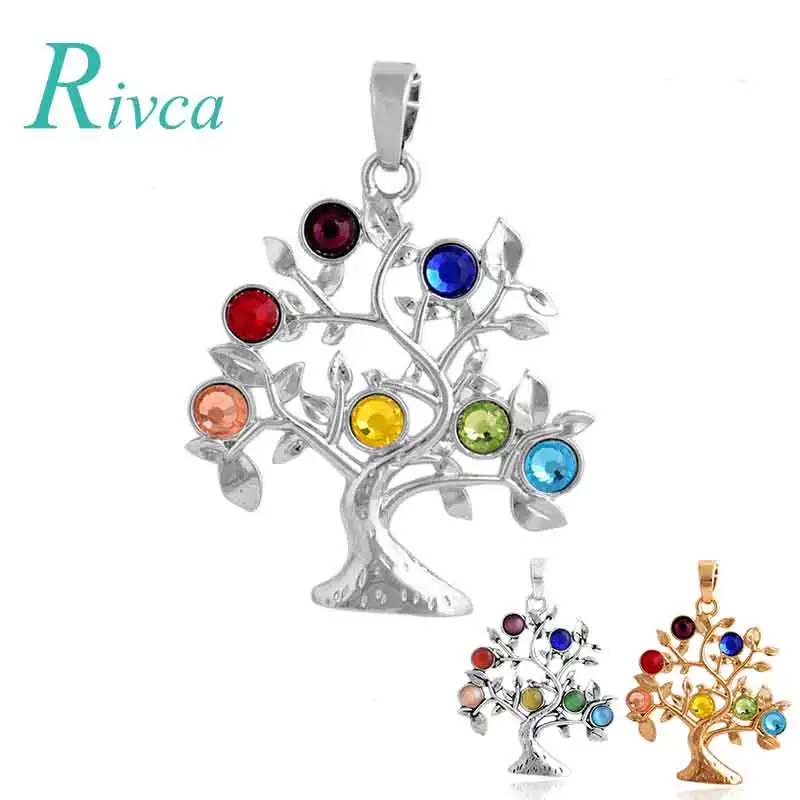 A0091 Rivca Природный кристалл 7 чакра камень Древо жизни кулон Цепочки и ожерелья для Для женщин символы рейки його энергии кулон амулет