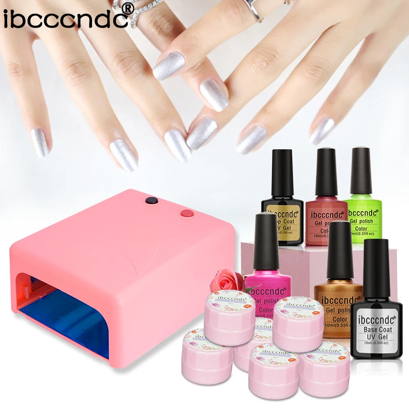 

Nail Art Manicure Set 36W UV Lamp 6pcs Soak Off Fairy Flower Gel Nail Polish Base Gel Top Coat 4pcs Polish Primer Varnish Kit