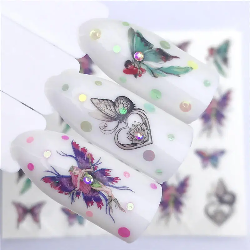 YWK 1 шт. градиентные наклейки для ногтей переводные наклейки с водой цветные бабочки обертывания слайдеры клейкие украшения Маникюр