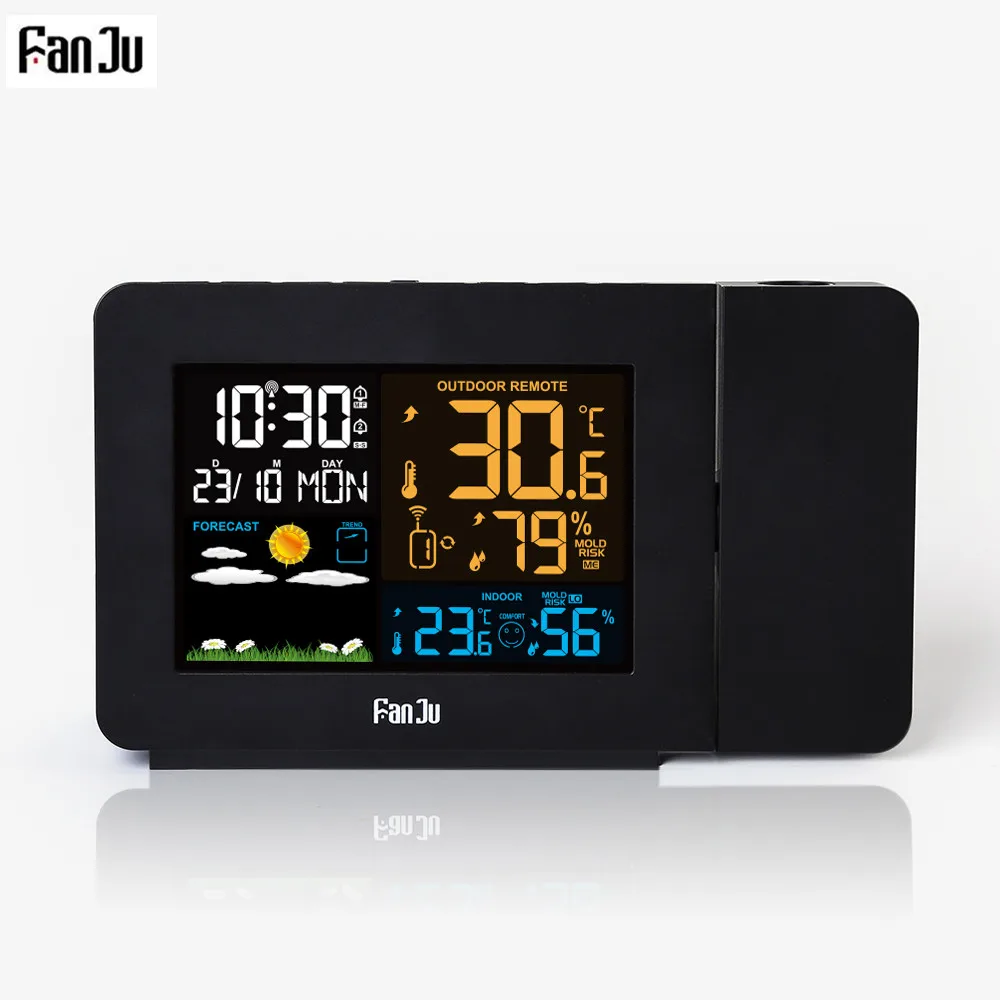 FanJu FJ3391 метеостанция с проекцией | Погодный монитор DCF радио управление календарь
