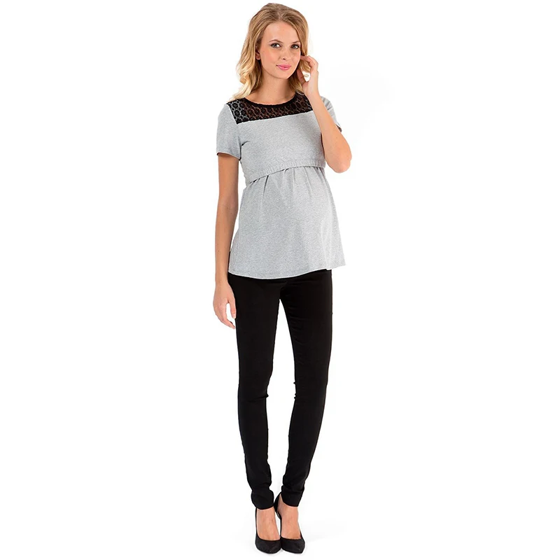 

Summer Pregnant Clothes Breastfeeding Tees Gray Maternity Tees Patchwork Maternity T-shirt Nursing Tops Maternity Clothes