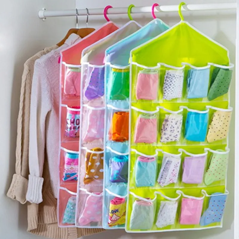 

16 Grid Wardrobe Hanging Organizer Underwear Bras Socks Ties Door Storage Bag Shoe Rack Storage Bag Saving Space Tidy Organizer