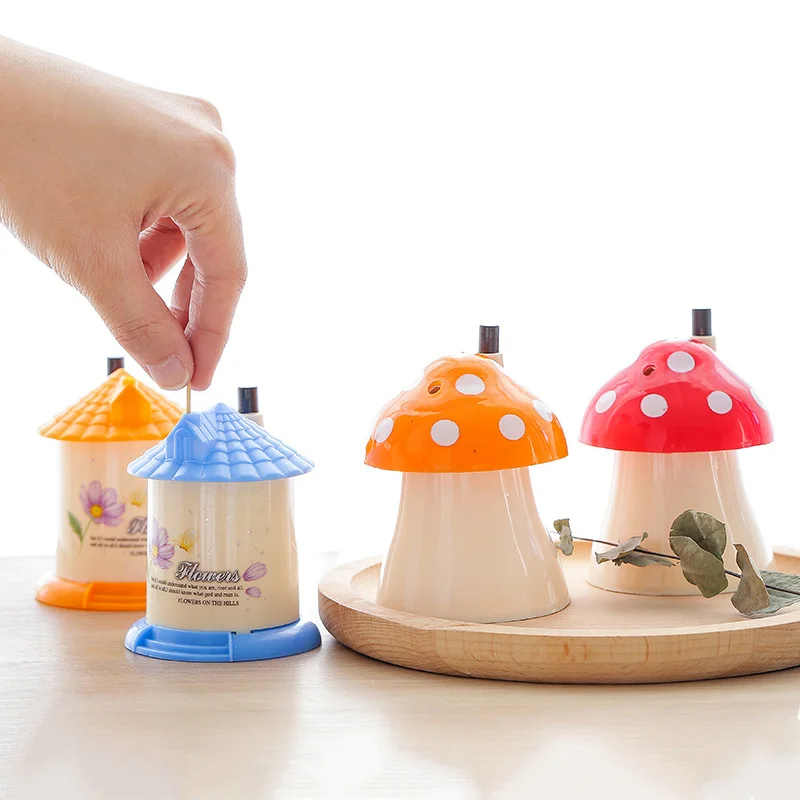 

Toothpick Holder Box House Mushroom Shaped Automatic Table Decor Storage Case HTQ99