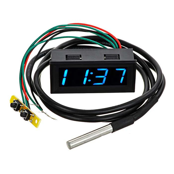 Digital DC 0 30V 12V/24V Voltmeter Thermometer Clock 3in1 Meter Gauge