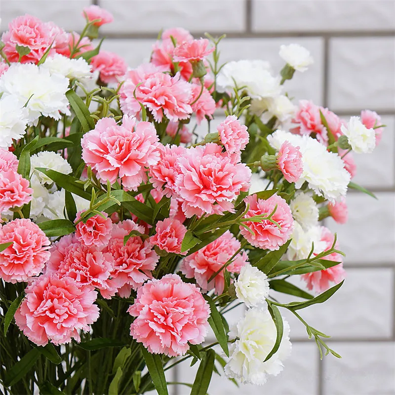 Flone 6 Heads Artificial Carnation Flower Simulation Small Carnation Fake Silk Flower Branch Home Decor Floral Festival Gift (5)