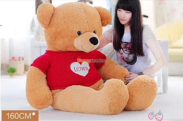 Fancytrader 160 см набитый большой коричневый огромный плюшевый медведь I Love You с футболкой плюшевая кукла для девочек