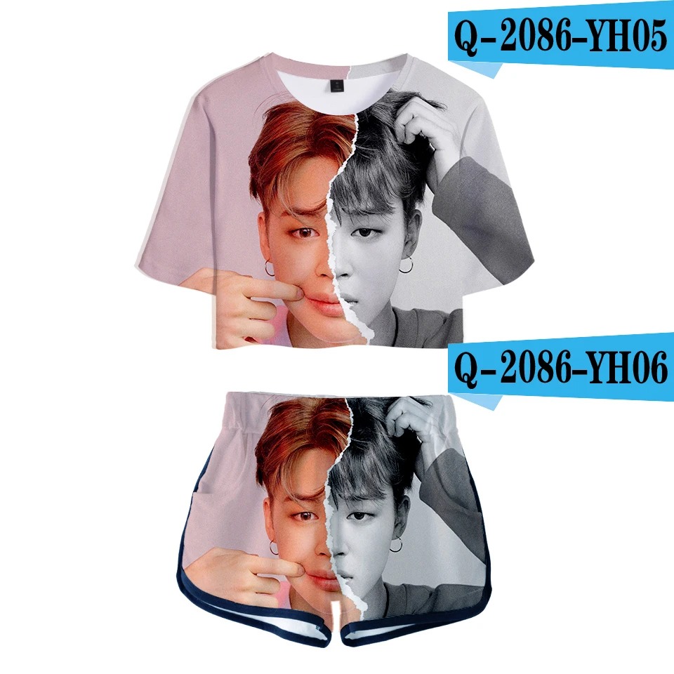 

BF LUCKYFRIDAYF 2019 Crop Tops 3D Print LOVE YOURSELF ANSWER Shorts And T-shirt Women Clothes Harajuku Hip Hop Tops Kpop