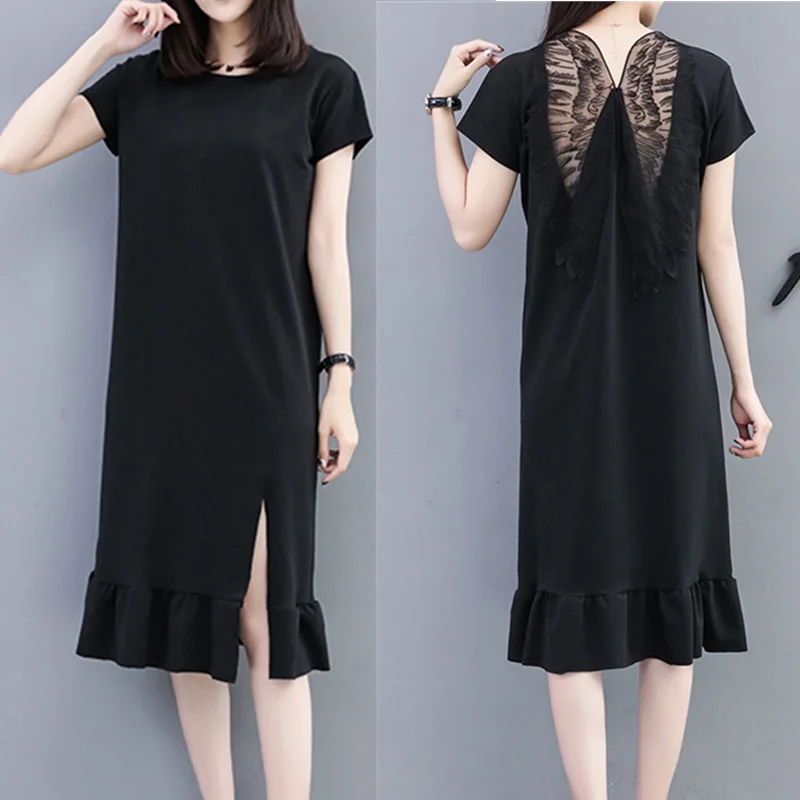 

Women's Nightclub Sexy Halter Butterfly Party Dress Short Sleeve Split Knee Round Collar Summer Casual Dress