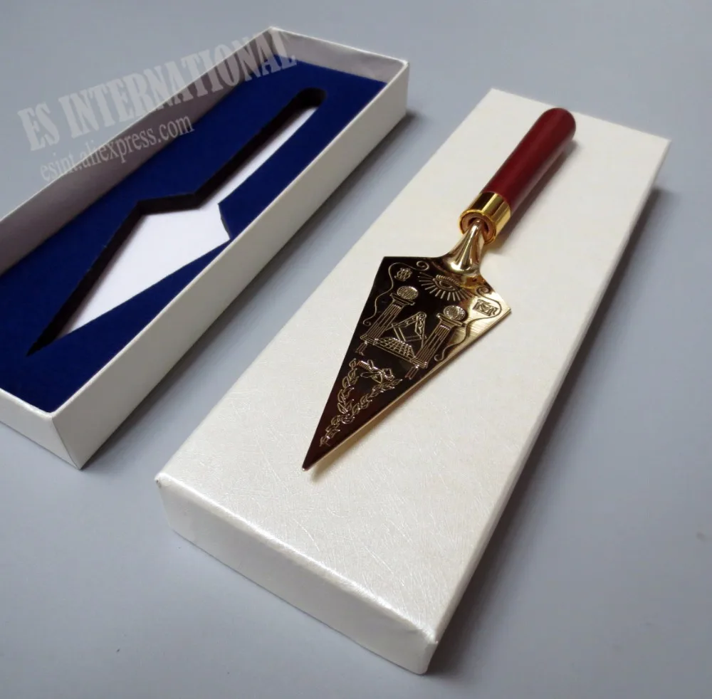 

Masonic Trowel Master Gold Plating Engraving Gift Metal Gold Plating Engraving Souvenir Craft in box Mason Freemason