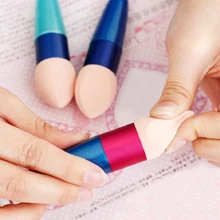 Красота Макияж цвет случайный Пули Форма макияж губка с ручкой Beveling основа пудра, косметический Спонжик кисть