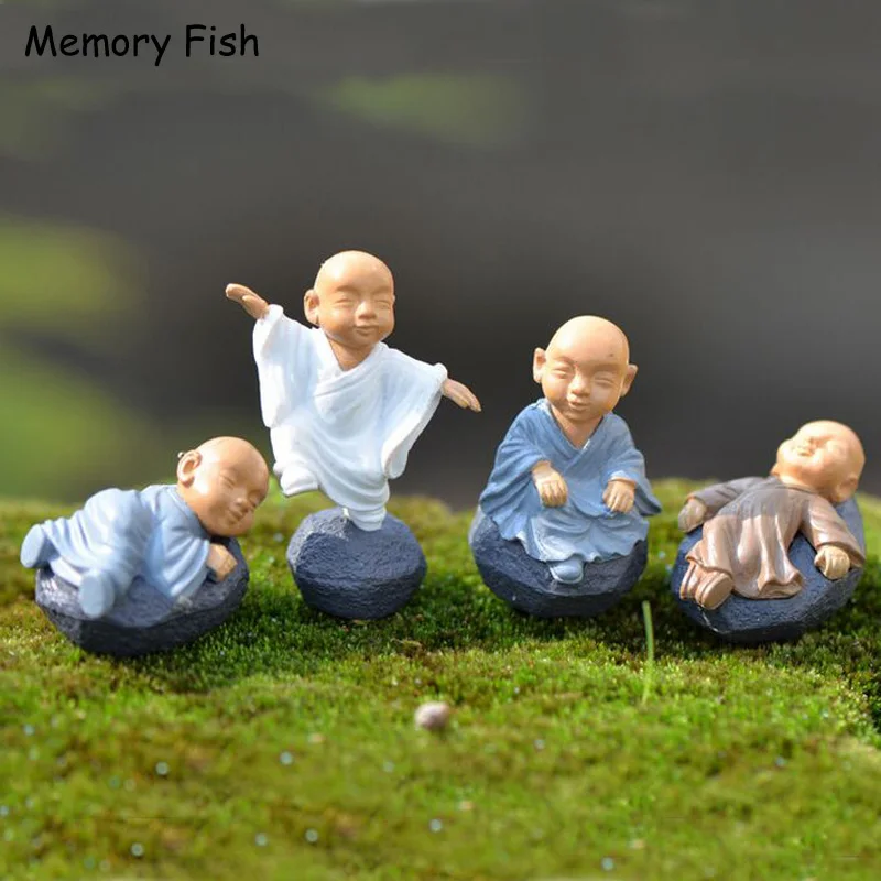 

3 Color/4 Design China KongFu Funny Cute Little monk Dolls People Model Micro garden decora Anime figurines toys DIY Accessories