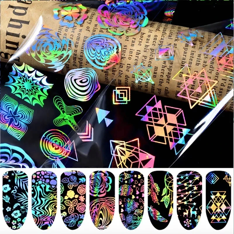 

8 sheets Laser Star Foil Holographic Sticker Tips Nail Art Decoration Transfer Unicorn Sticker Flower Christmas Dreamcatcher