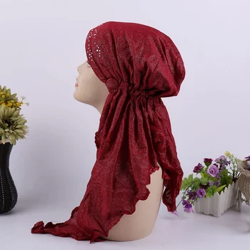 

10PCS Wholesale Elastic Glitter Hoofddoek Inner HIJABS Caps Women Muslim Turbante Diamonds Convenient Head Cover Instant Bonnet
