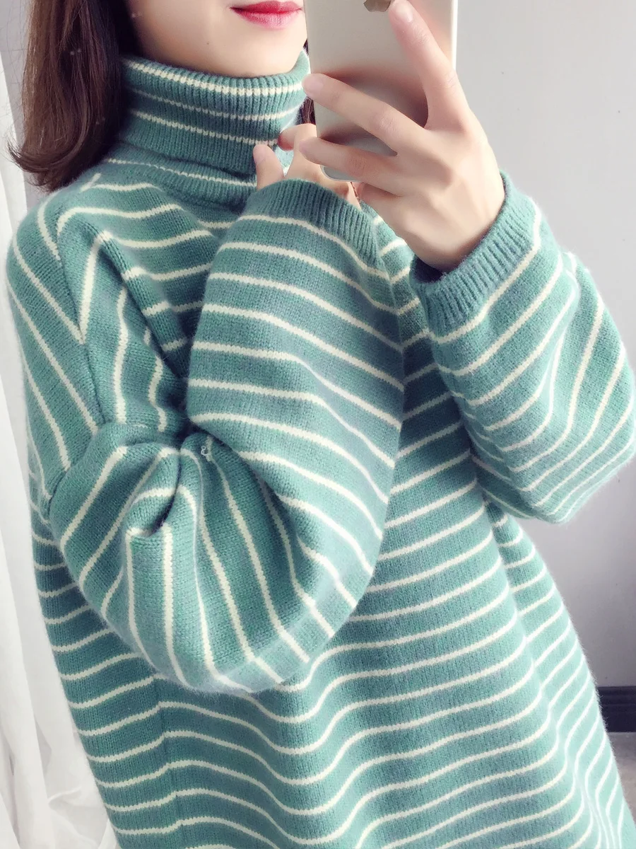 Sweater Women Preppy Style Turtleneck Batwing Sleeve Pullovers