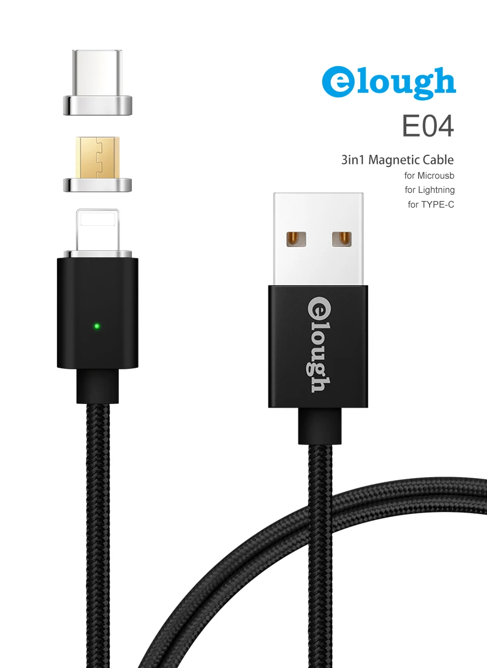 Elough E04 Магнитный зарядный usb-кабель для iPhone XR Micro USB кабель Тип C кабель Магнитный зарядный кабель Быстрая зарядка кабель для передачи данных