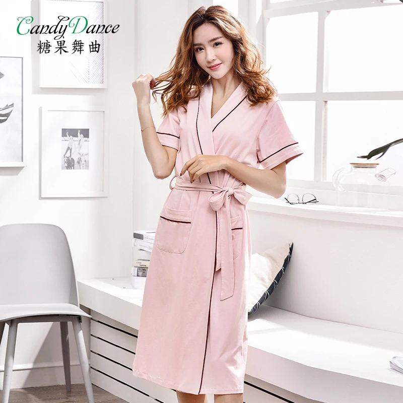 Female's robe summer bathrobes 100 cotton short sleeve solid medium
