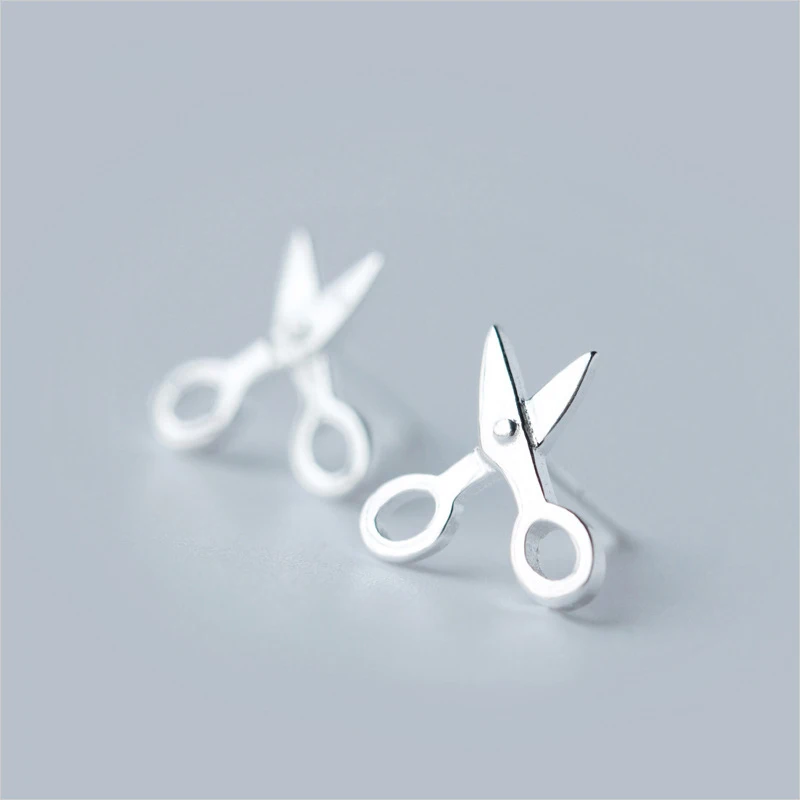 

100% 925 Sterling Silver Women Fashion Cute Tiny Scissor Stud Earrings Gift for School Girls Daughter