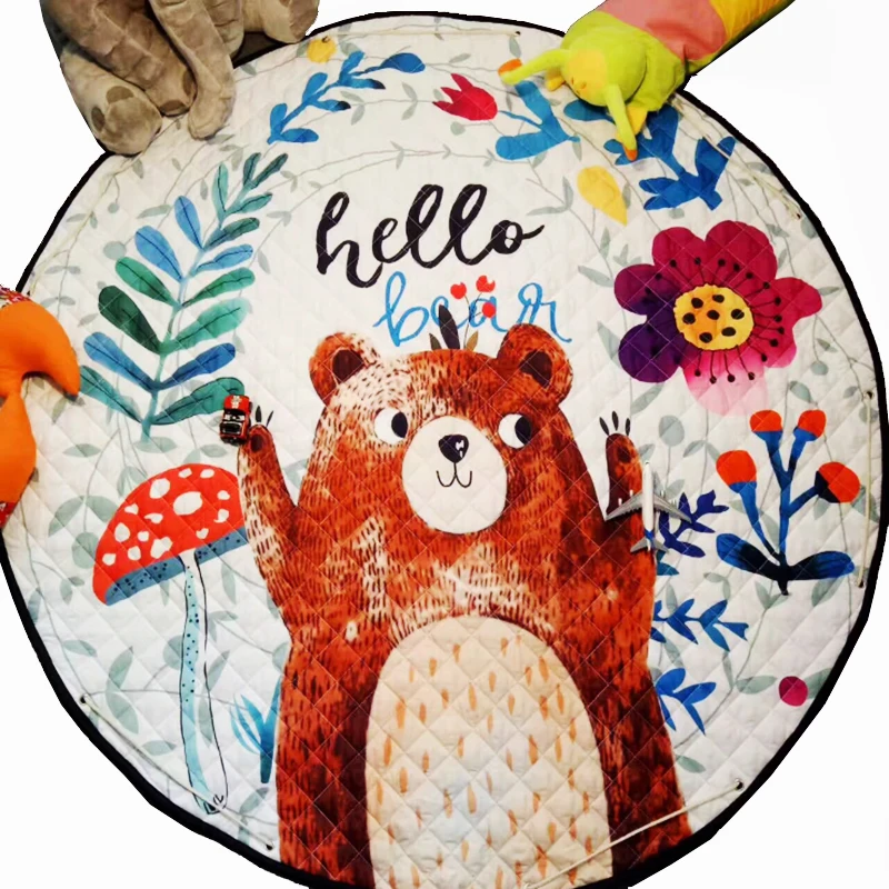 Kids Baby Play Mats Cartoon Toys Storage Bag Round Carpet Rugs PadsLarge Canvas Rawling Mat Portable Toys Sundries Pouch Blanket (4)