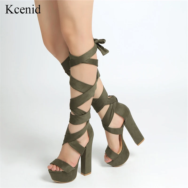 open toe tie leg chunky heels