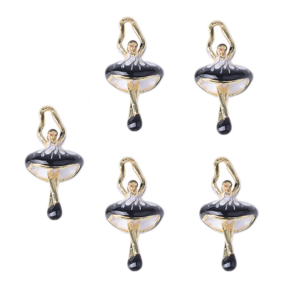 5PCS LOVELY MINI DANCING GIRL ALLOY ENAMEL PENDANTS FOR HANDMADE EARRINGS BRACELETS NECKLACES DIY JEWELRY, 0.39 x 0.83 inch