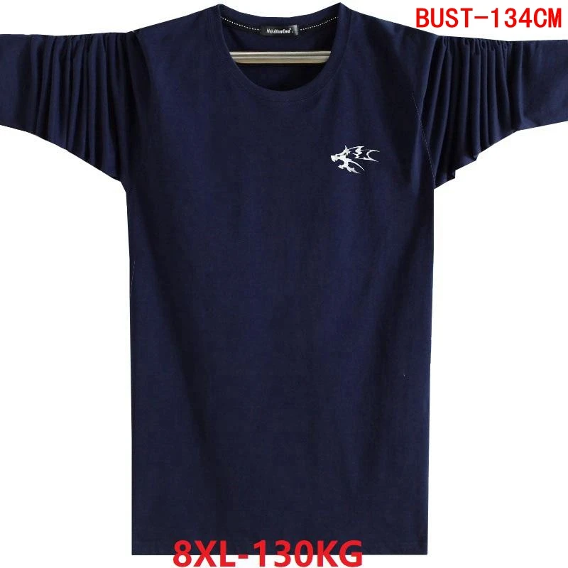 

Autumn and winter men's casual T-shirt wolf 6XL 7XL 8XL large size T-shirt long-sleeved printed loose blue black t-shirt thin se