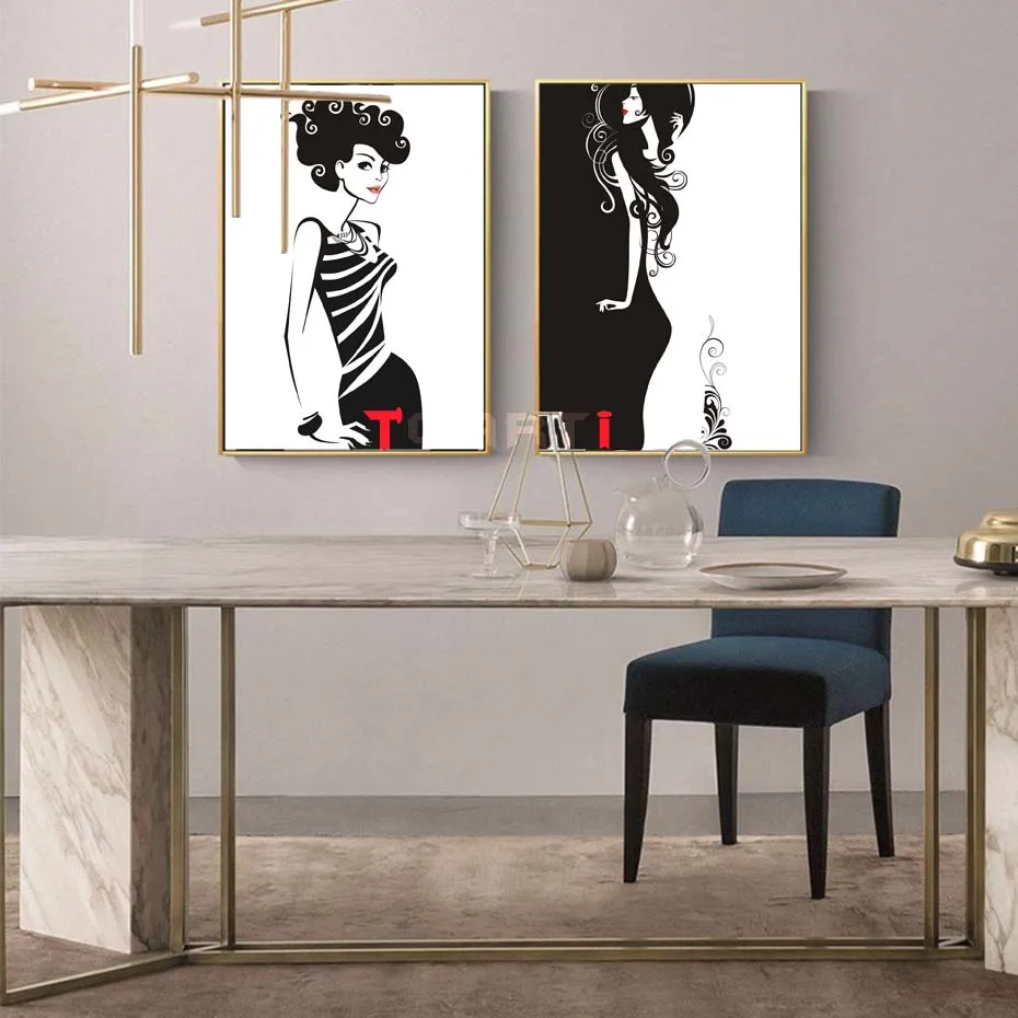 Fashion Modern Vogue Sex Lady Black White Poster&Prints Canvas Painting For Girl Women Bedroom Wall Art Mural Picture Home Decor (2)