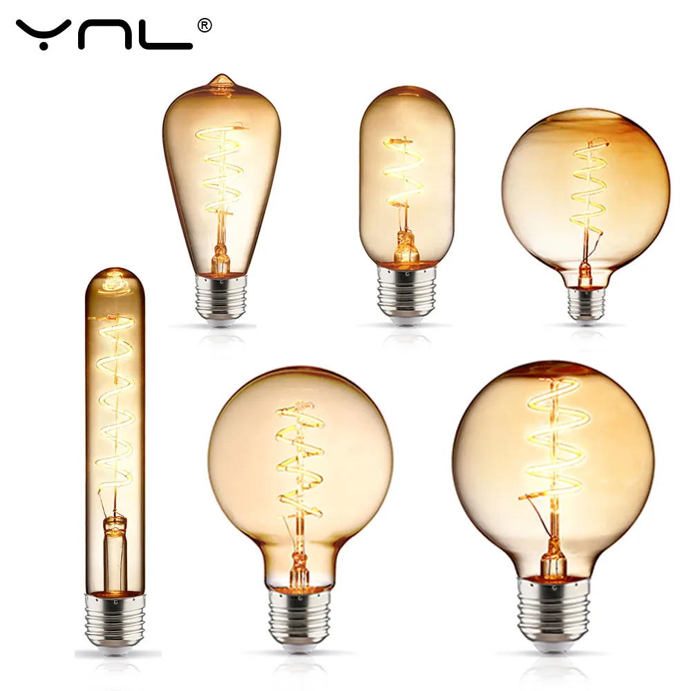 

T45 ST64 G80 G95 G125 Spiral Light LED Filament Bulb 220V E27 3-4W Retro Vintage Lamps Decorative Lighting Ampoule Edison Lamp