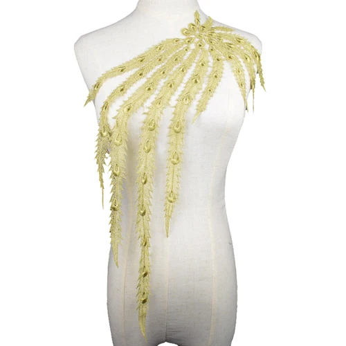 Вышитая кружевная ткань отделка «сделай сам» на декольте воротник костюм Павлин пришить платье одежда аппликация Швейные принадлежности - Цвет: BW071Gold