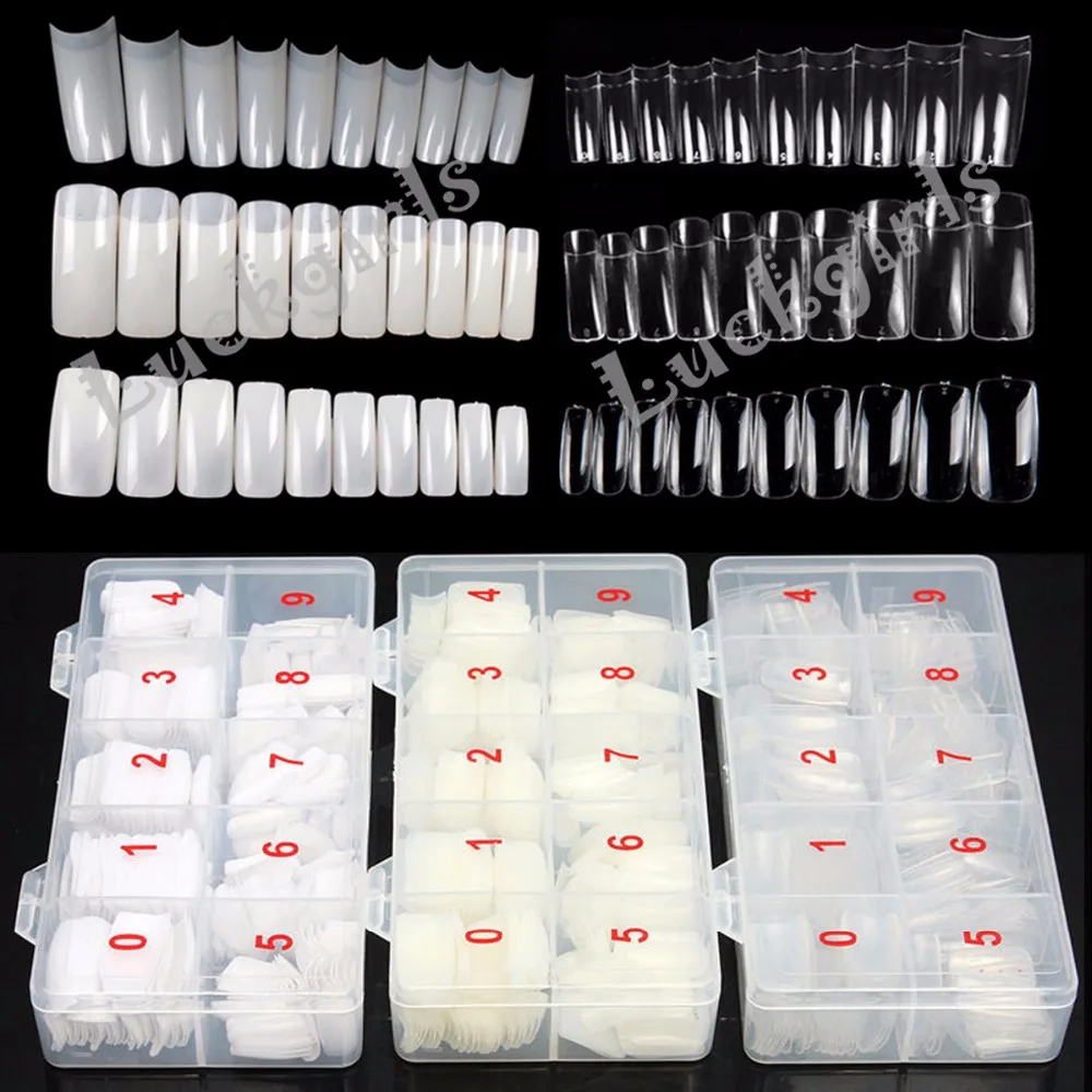 

1 Box + 500pcs Tips White/Clear/Natural Color Half Fake False Nail Art Artificial Acrylic Gel UV Manicure Set DIY