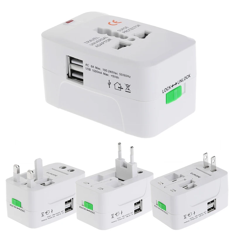 

Universal Travel AC Power Charger Adapter Plug Converter 2 USB Port AU UK US EU 8 * 4.8 * 4cm